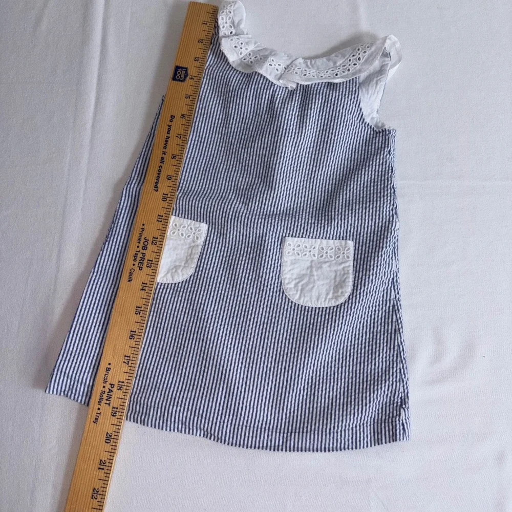 Janie and Jack Seersucker Dress 3 Blue Excellent Eyelet Lace Ruffle Stripe